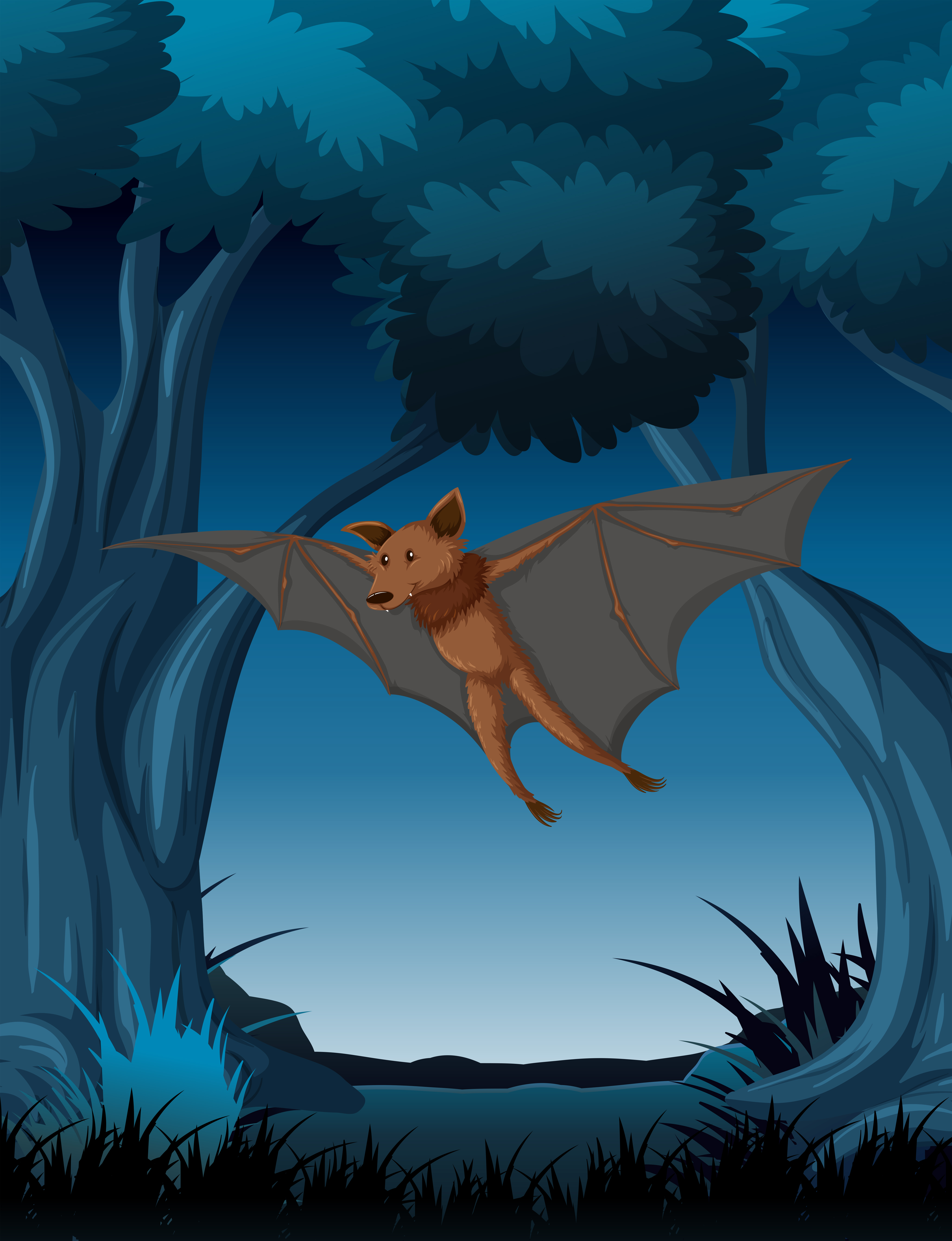A bat flying at night forest 304426 Vector Art at Vecteezy