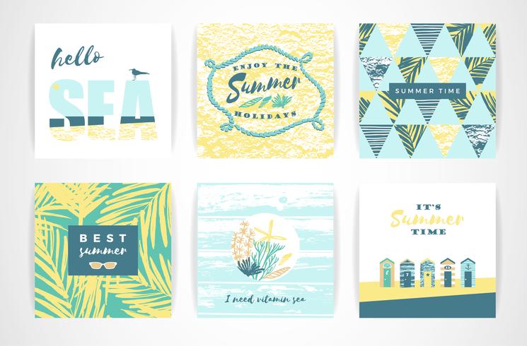 Set of summer cards with hand-drawing elements. vector