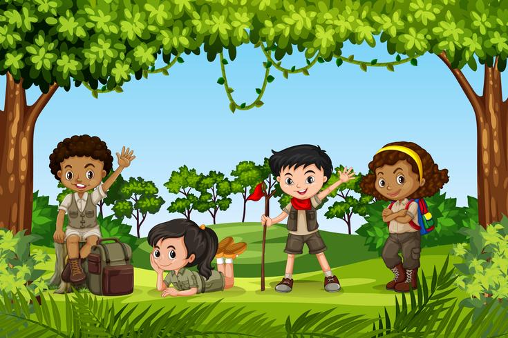 Camping niños en la naturaleza vector