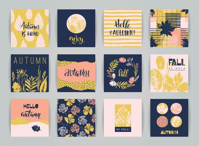 Set of artistic creative autumn cards. vector