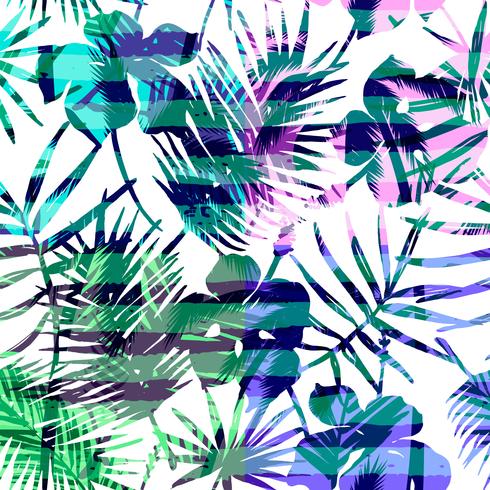 Seamless exotic pattern with tropical palm in bright color. vector