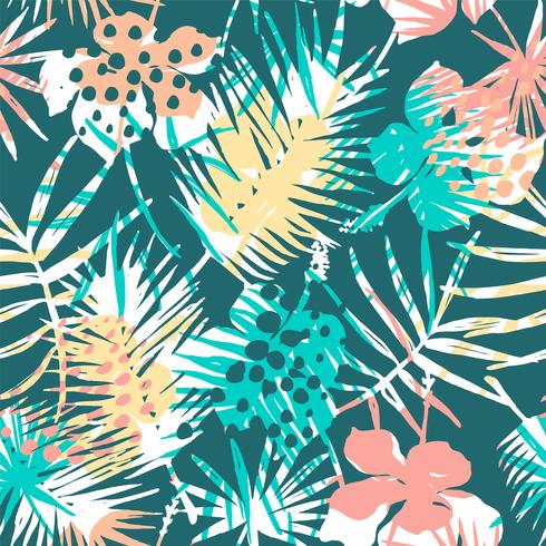 Seamless exotic pattern with tropical plants. vector