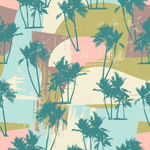 Sin fisuras patrón exótico con palmeras tropicales y antecedentes artísticos. vector