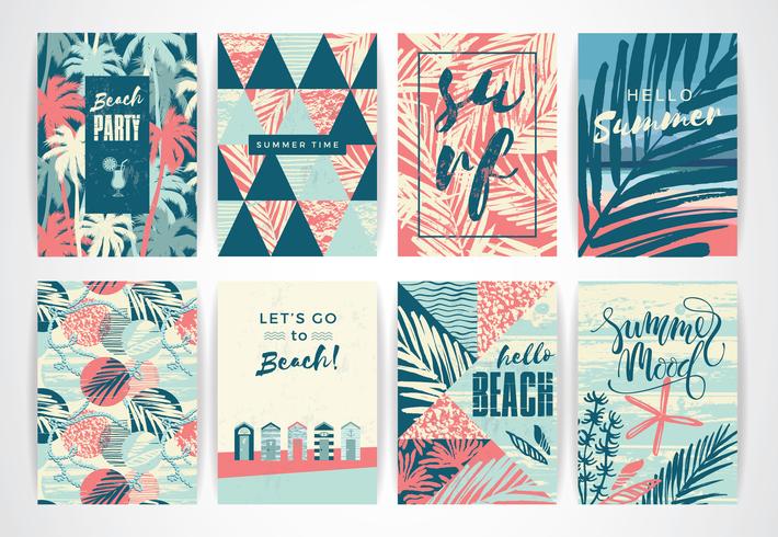 Set of summer cards with hand-drawing elements. vector