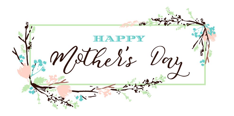 Happy Mothers Day lettering greeting banner with Flowers. vector