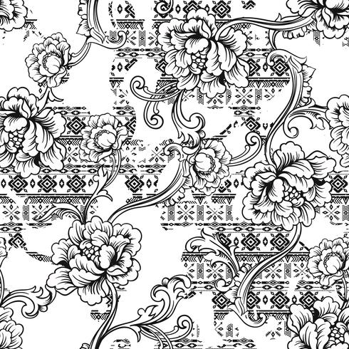 Eclectic fabric seamless pattern. Ethnic background with baroque ornament. vector