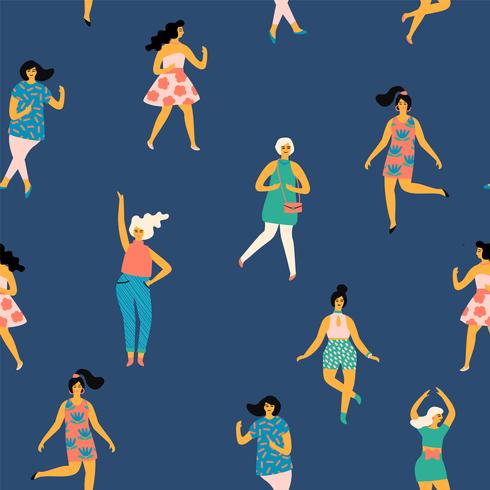 Vector illustration of dancing women. Seamless pattern.