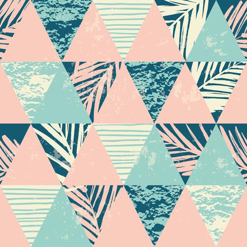 Seamless exotic pattern with palm leaves on geometric background vector