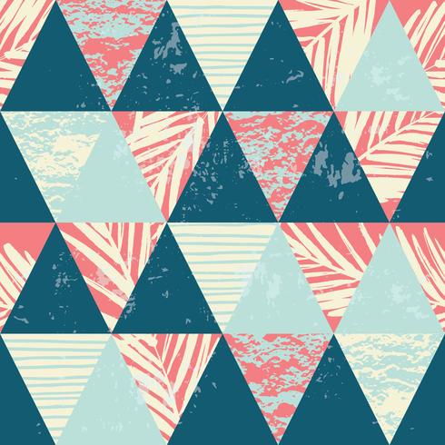 Seamless exotic pattern with palm leaves on geometric background vector