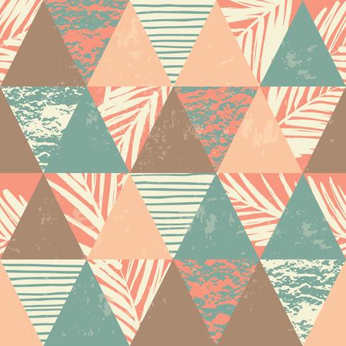 Seamless exotic pattern with palm leaves on geometric background vector