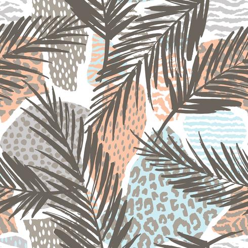 Trendy seamless exotic pattern with palm and animal prins vector