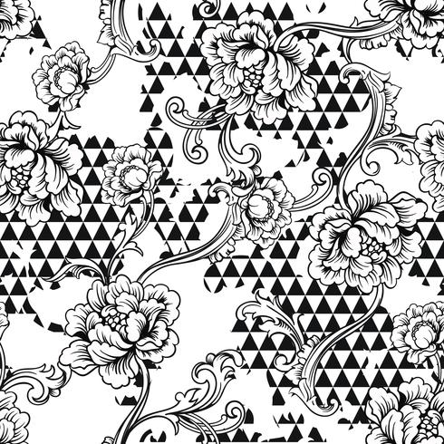 Eclectic fabric seamless pattern. Geometric background with baroque ornament vector