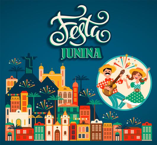 Fiesta latinoamericana, la fiesta de junio de Brasil. Ilustración vectorial vector