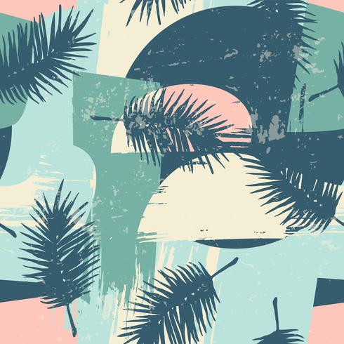 Seamless exotic pattern with tropical plants and artistic background. vector