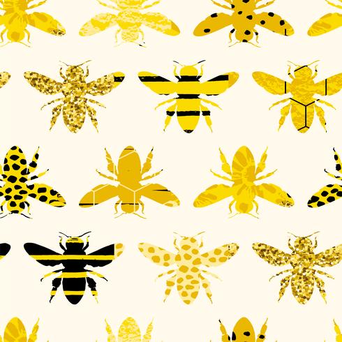 Seamless geometric pattern with bee. Modern abstract honey design. vector