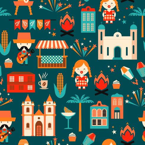 Latin American holiday, the June party of Brazil. Flat seamless pattern vector