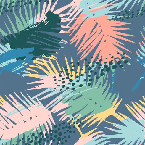 Seamless exotic pattern with tropical plants and artistic background vector