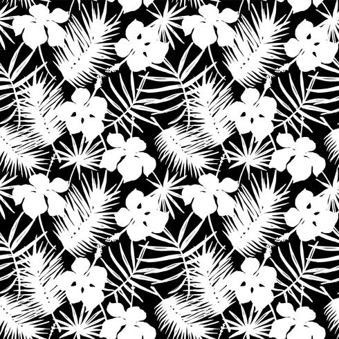 Seamless exotic pattern with tropical leaves. vector