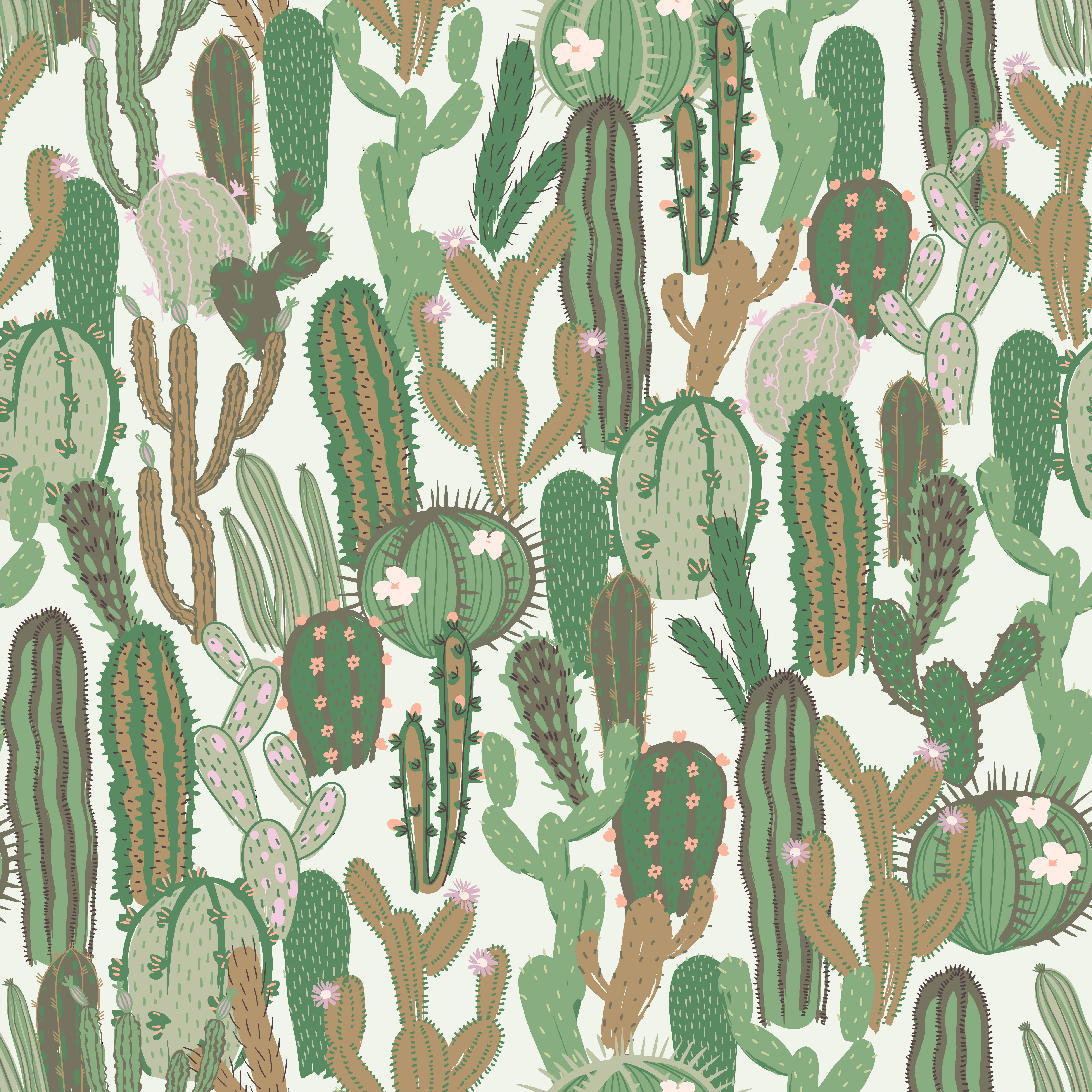 Vector seamless pattern with cactus. Repeated texture with green cacti