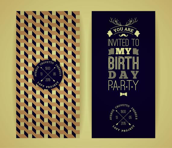 Happy birthday invitation, vintage retro background with geometr vector