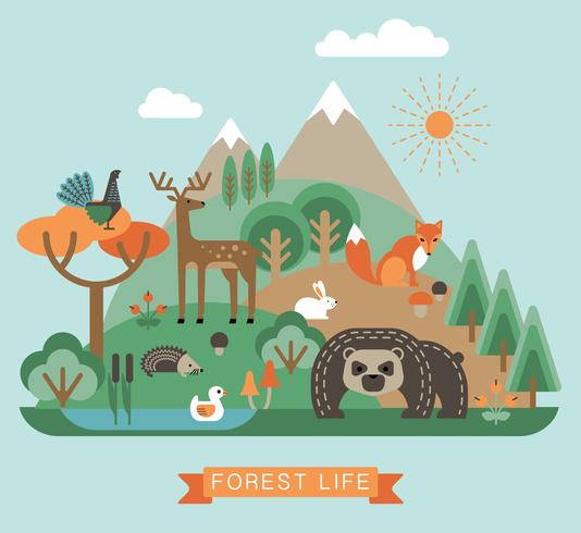 Ilustración vectorial de la vida forestal. vector