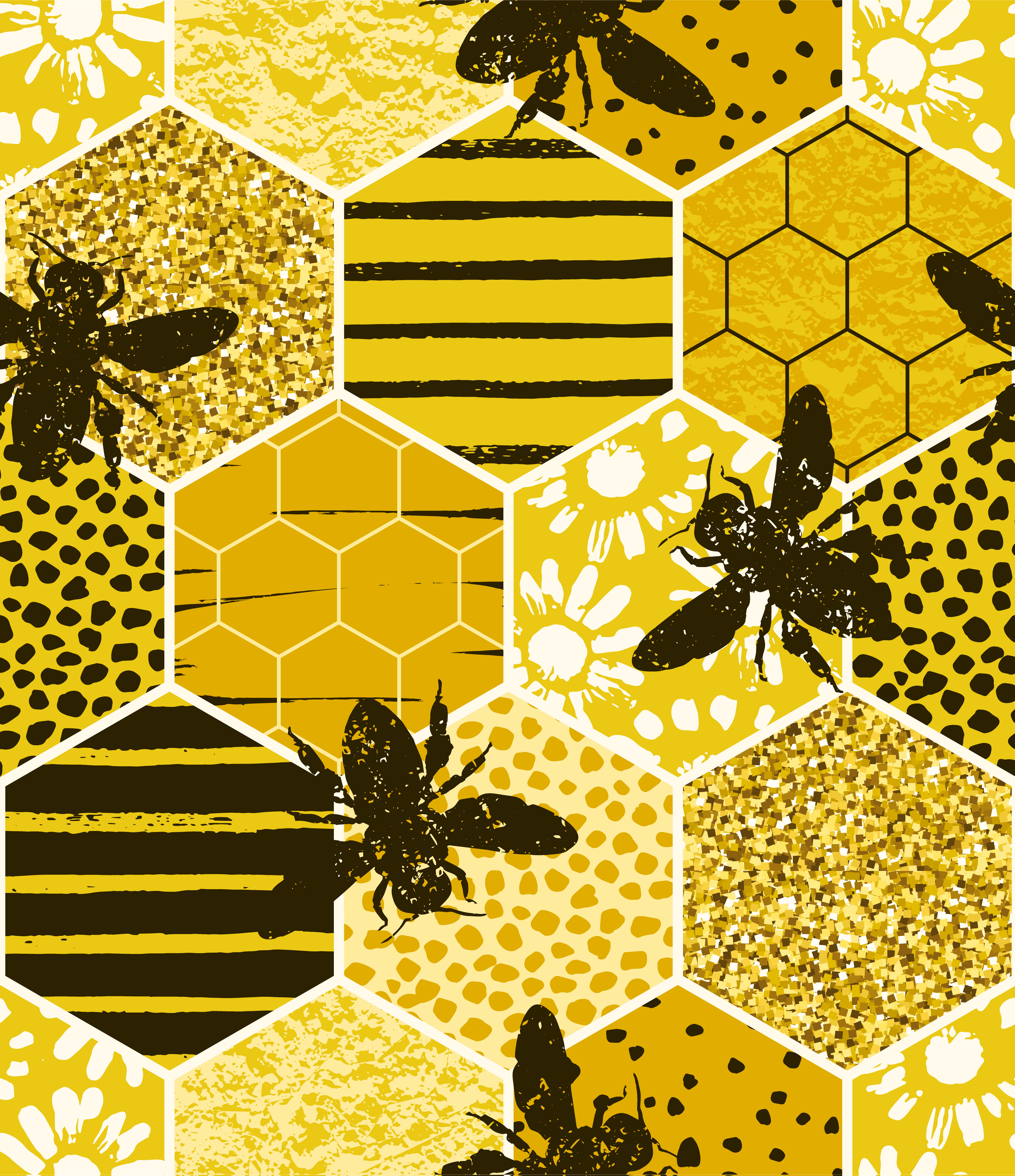 Seamless geometric pattern with bee. Modern abstract honey design