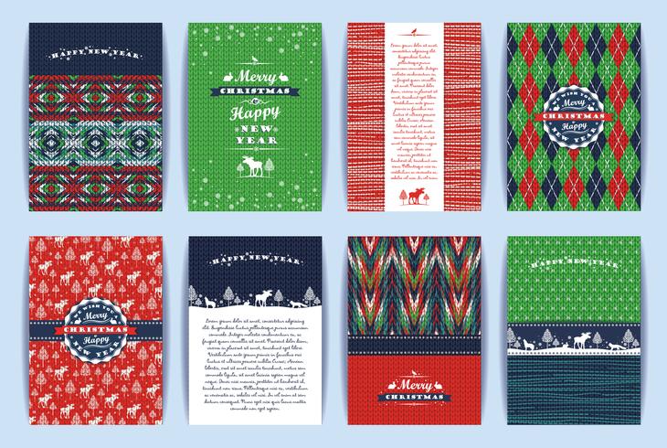 Christmas and New Year Set. Knitted backgrounds. vector