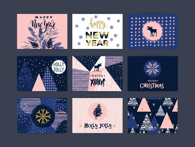 Set of artistic creative Merry Christmas and New Year vector