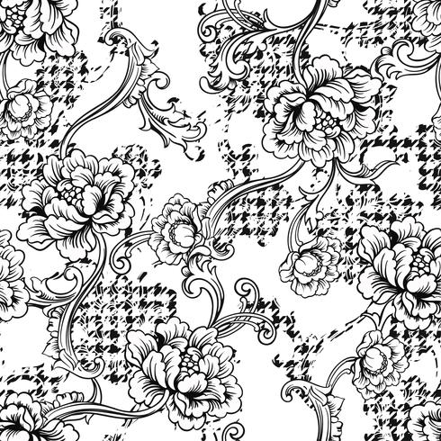 Eclectic fabric plaid seamless pattern with baroque ornament. vector