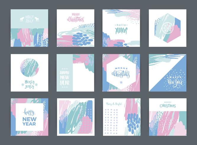 Set of artistic creative Merry Christmas and New Year vector