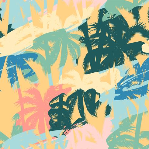 Sin fisuras patrón exótico con plantas tropicales y antecedentes artísticos. vector