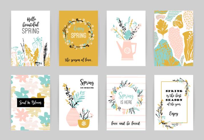 Set of artistic creative spring cards. vector