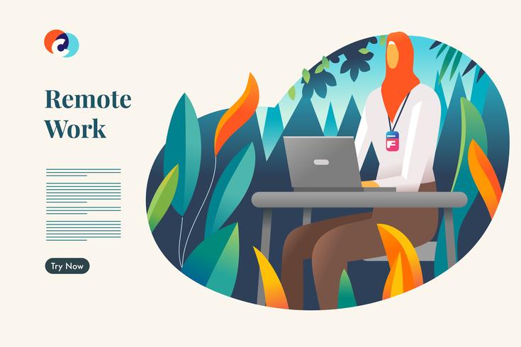 Remote Working. Web landing page template vector