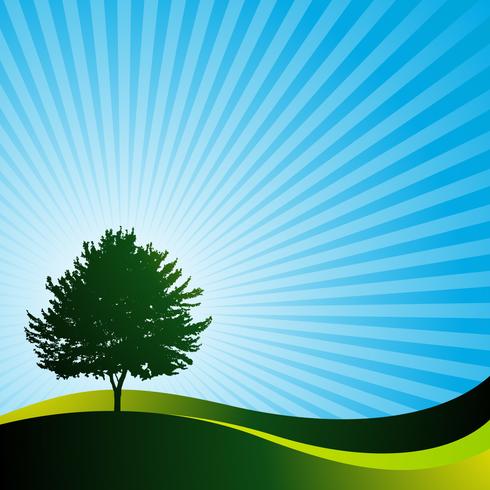 vector landsape with tree and bids on blue background