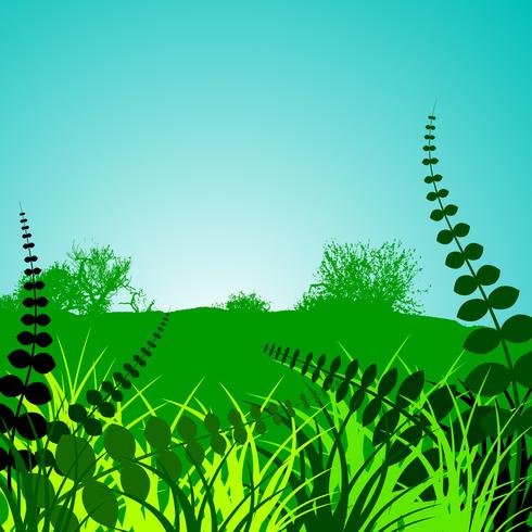 Paisaje primaveral con motivos ornamentales florales verdes. vector