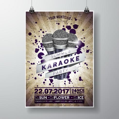 Tema de fiesta de karaoke de verano con micrófonos y cinta. vector