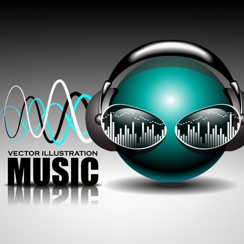 music illustration with headphone on ball head vector