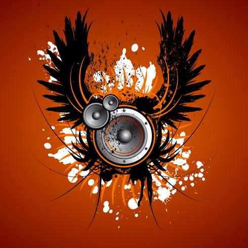 vector music illustration with wing and speaker