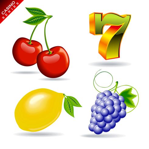 casino series with cherry, seven symbol, lemon and grape. vector