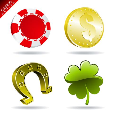 Gambling element from a casino series with token, coin, horseshoe and clover. vector