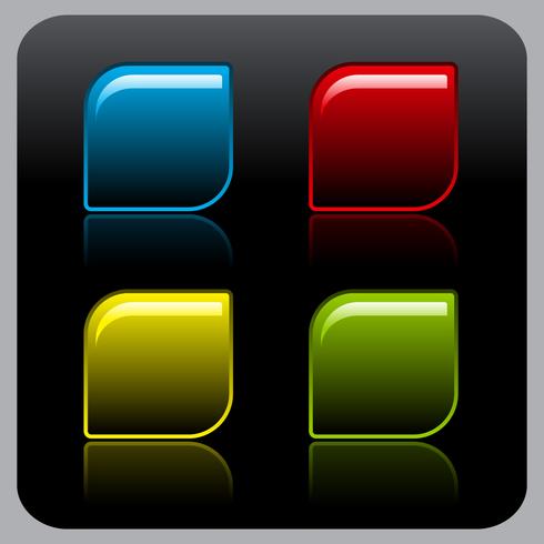 Shiny color button set on black background. vector