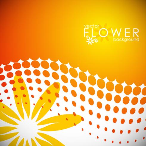 vector spring illustration with flower on circle pattern background