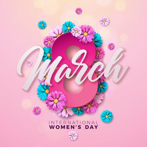 8 de marzo. Tarjeta de felicitación floral del día feliz de las mujeres vector