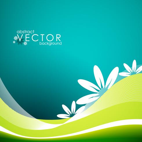 Vector ilustración de primavera con flores sobre fondo azul