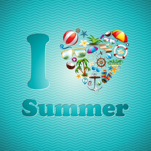  Love Heart Summer Holiday design set vector