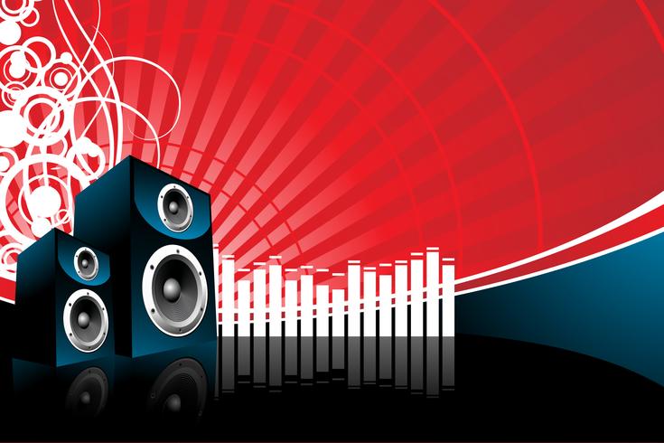 music illustration with speaker on red background vector