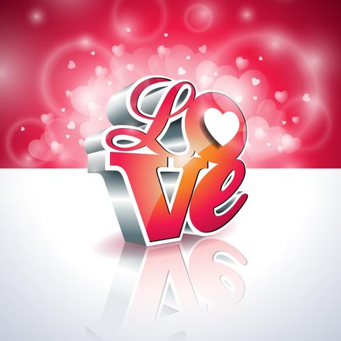 Ilustración del día de San Valentín con diseño de tipografía de amor 3d vector