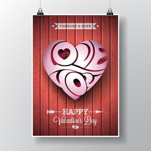 Tema del día de San Valentín con diseño de corazón tipográfico 3d Love You vector