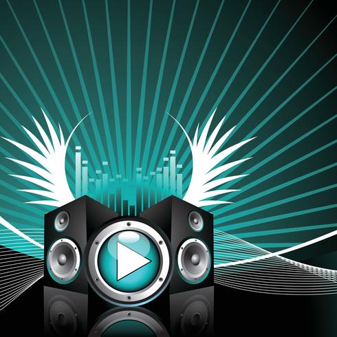 Ilustración vectorial para tema musical con altavoces y ala vector