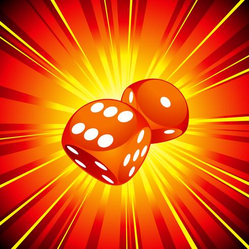 Gambling illustration with two red dice on shiny background. vector